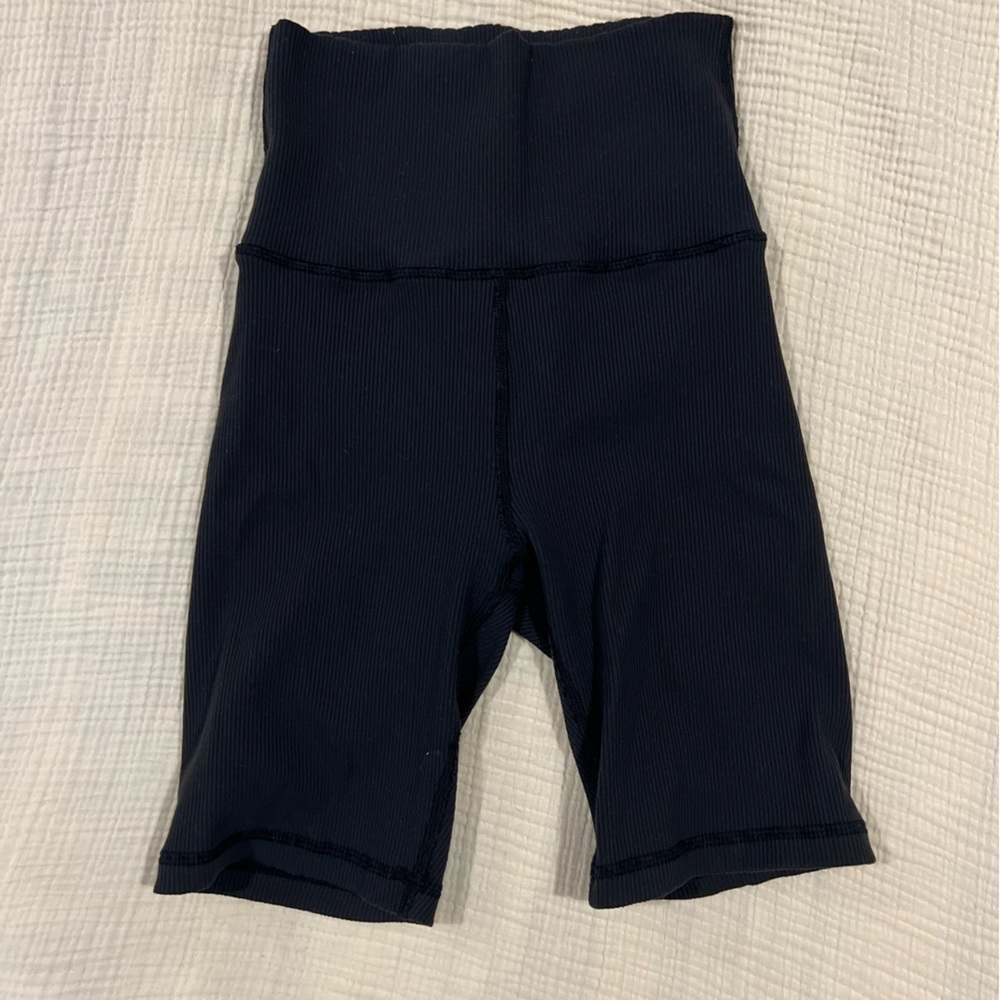 Black Ribbed Biker Shorts